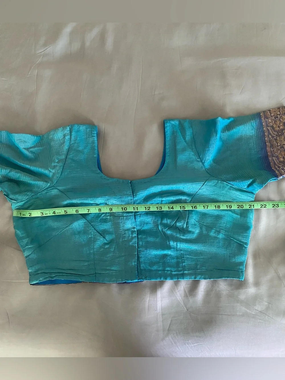 Crush Tissue Indian Saree Teal Blue Shimmer with Large Choli Blouse Vintage Sari - Picture 4 of 5